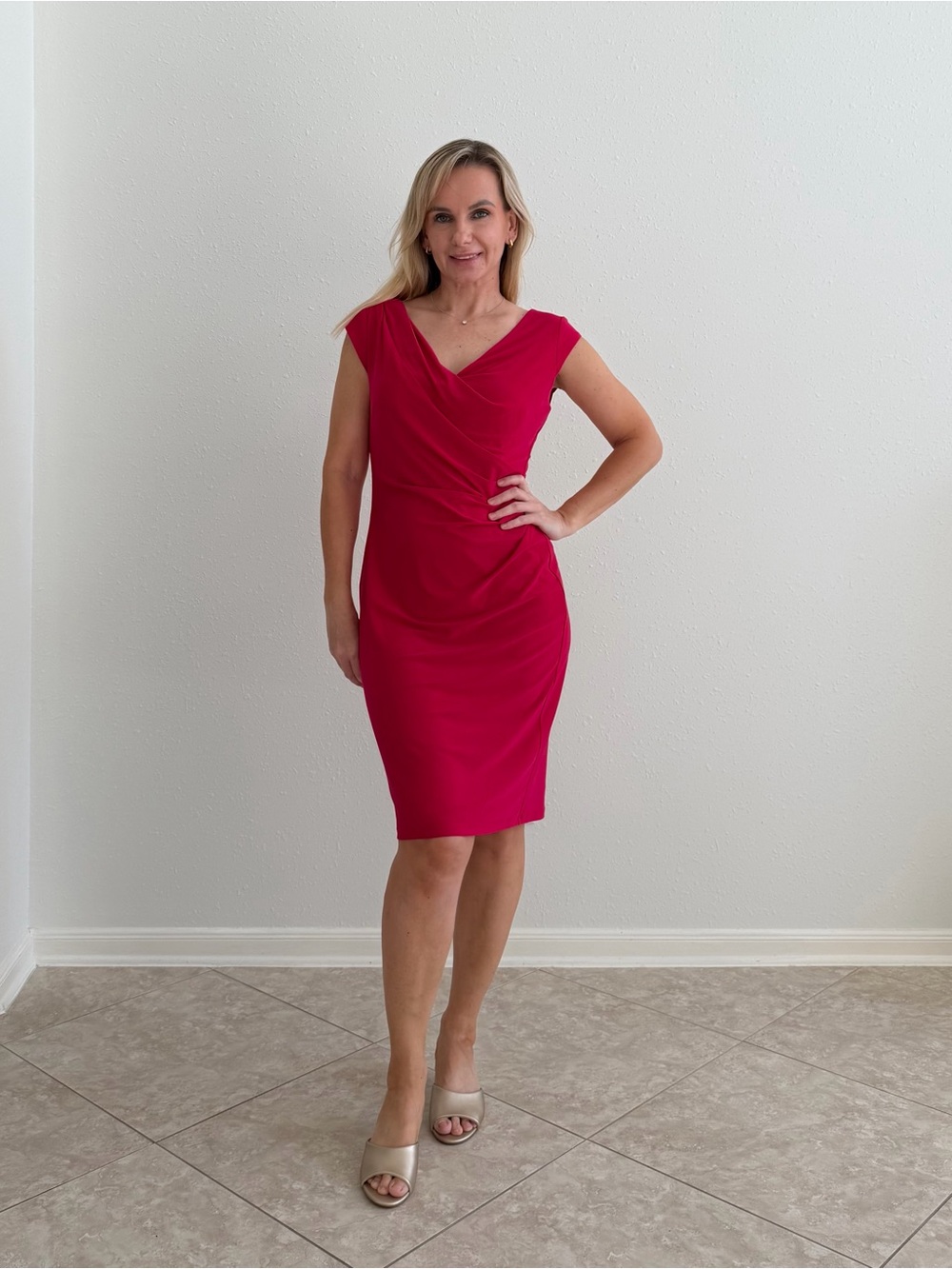 Lauren Ralph Lauren Fuchsia Ruched Faux Wrap Sheath Dress Size 6